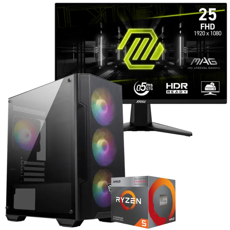 Setup Gamer Special Pc de Bureau Gaming / Ryzen 5 3400G / Vega 11 / 16 Go Avec Écran Gaming MSI MAG 255F E20 24.5&Prime; Full HD IPS / 200 Hz