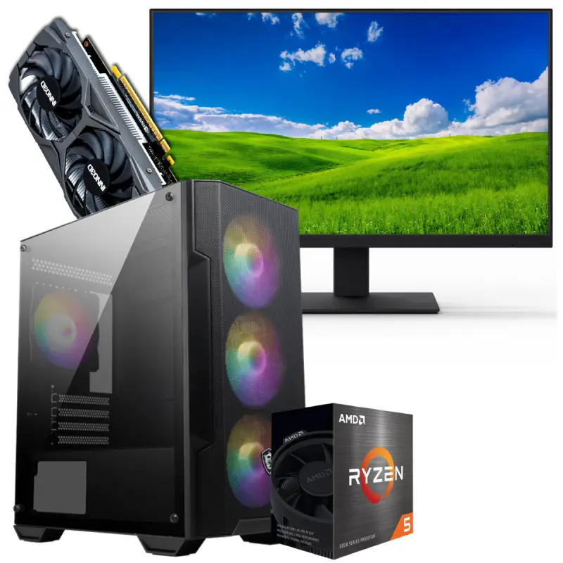 Setup Gamer Special Pc de Bureau Gaming / Ryzen 5 5500 / GTX 1650 4G / 16 Go Avec Écran Gaming AERO AE24EFI 24 » Full HD IPS / 144 Hz