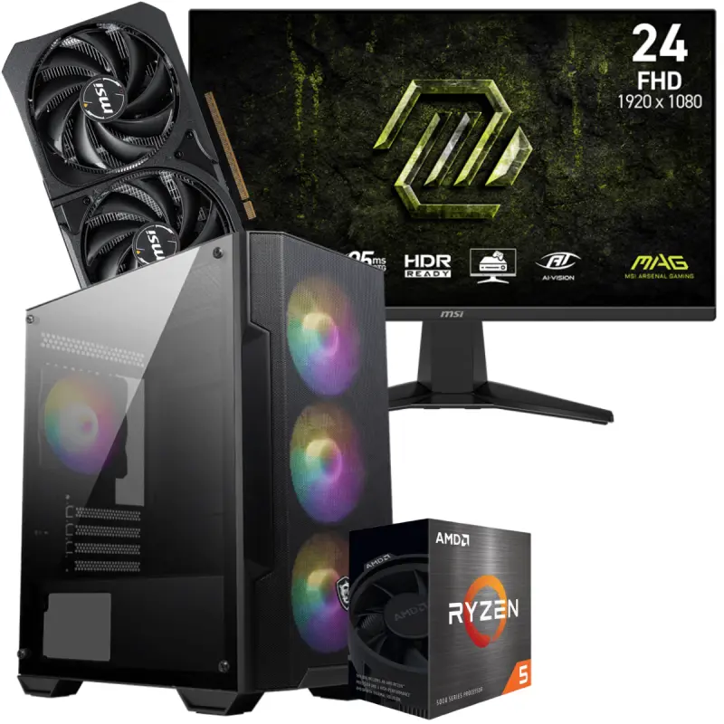 Setup Gamer Special Pc de Bureau Gaming / Ryzen 5 5500 / RTX 5060 8G / 16 Go Avec Écran Gaming MSI MAG 245F X24 24&Prime; Full HD IPS / 240 Hz
