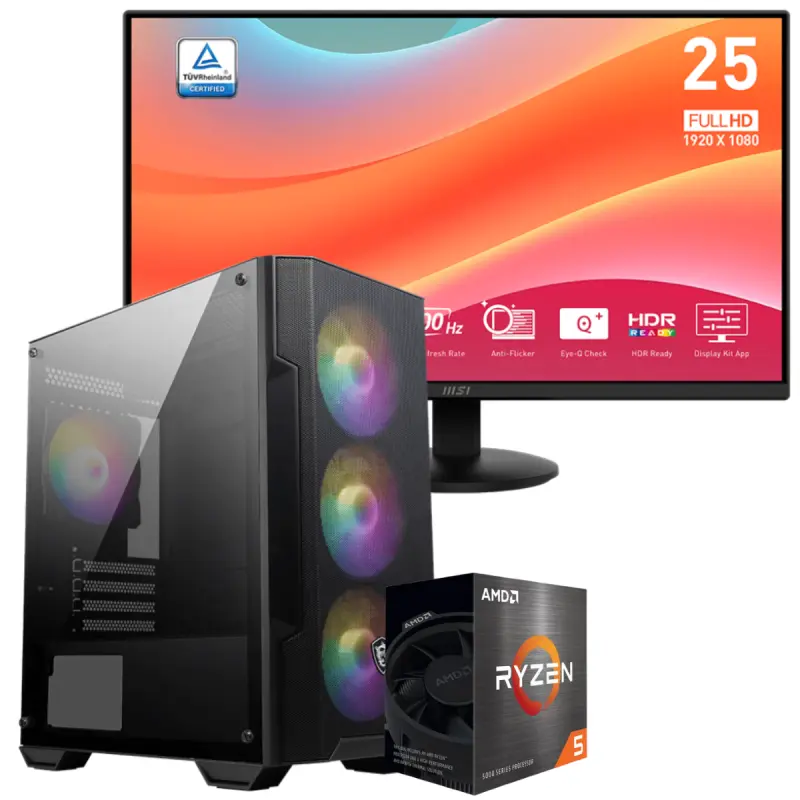 Setup Gamer Special Pc de Bureau Gaming / Ryzen 5 Pro 5650G / Vega 7 / 16 Go Avec Écran MSI Pro MP252L 24.5&Prime; Full HD IPS / 100 Hz