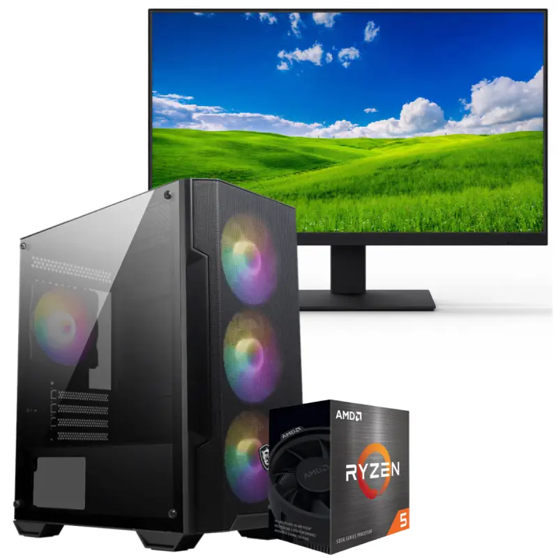 Setup Gamer Special Pc de Bureau Gaming / Ryzen 5 Pro 5655G / Vega 7 / 16 Go Avec Écran Gaming AERO AE24EFA 24 » Full HD VA / 100 Hz