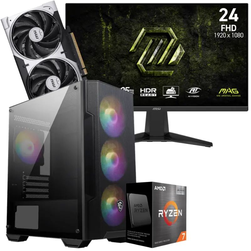 Setup Gamer Special Pc de Bureau Gaming / Ryzen 7 5800X / RTX 5050 8G / 16 Go Avec Écran Gaming MSI MAG 245F X24 24&Prime; Full HD IPS / 240 Hz