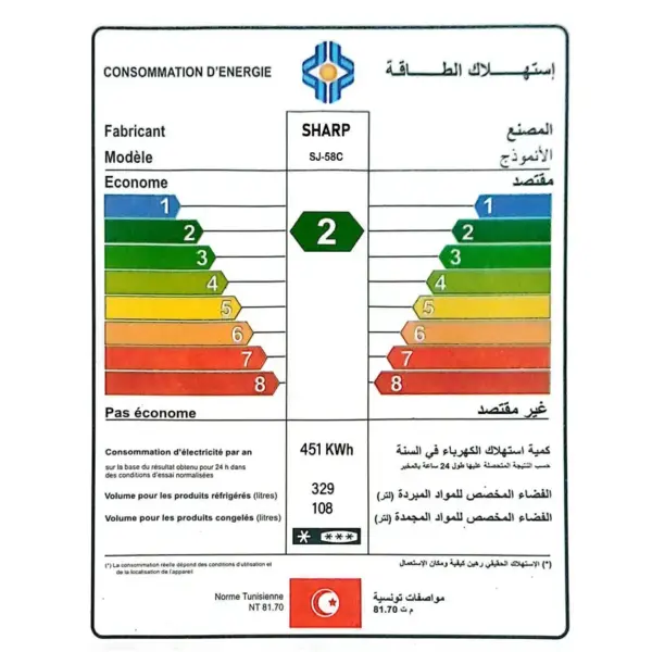 Réfrigérateur NoFrost Sharp SJ-58C-ST / 545L / Inox