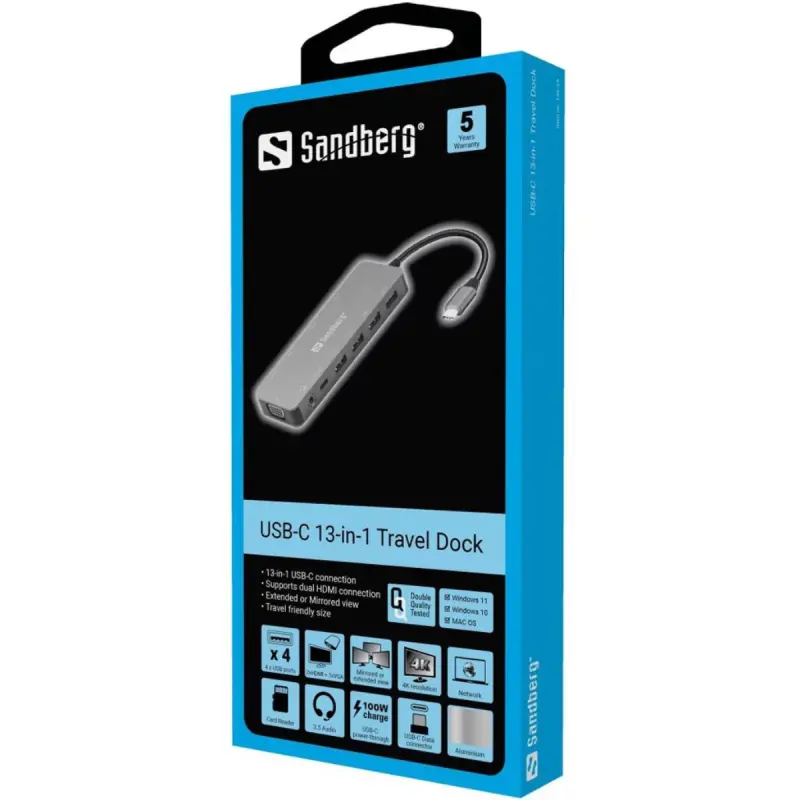 Station d&rsquo;accueil Sandberg USB-C 13 en 1