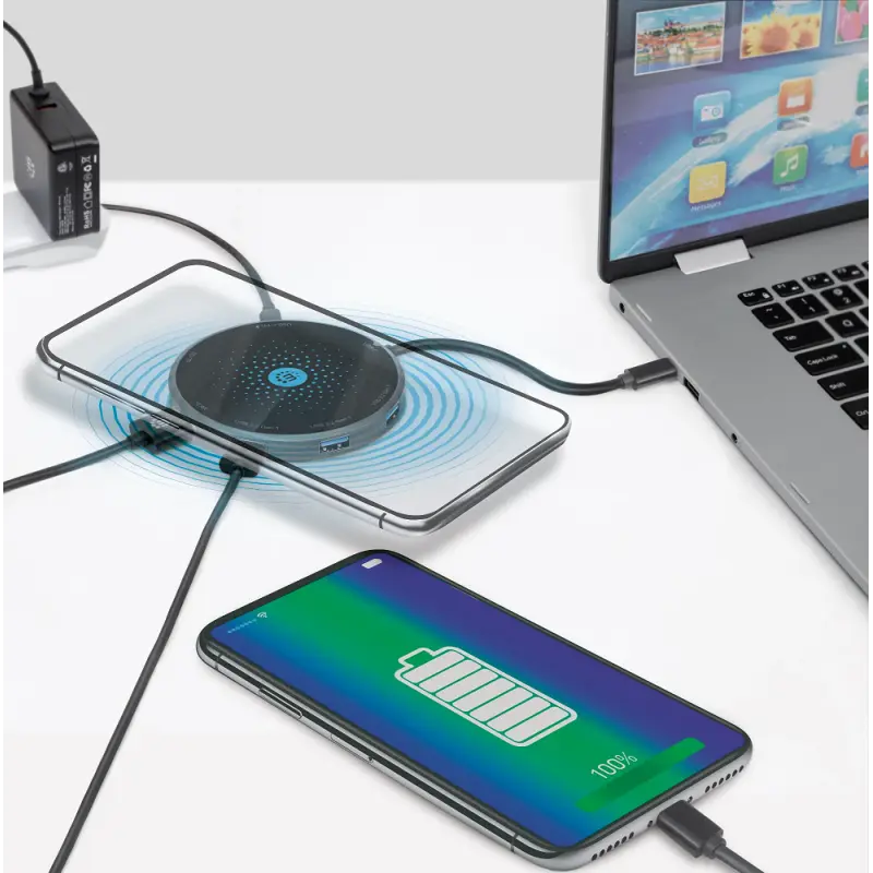 Station d&rsquo;accueil USB-C 8 en 1 avec chargeur sans fil Manhattan – Type C
