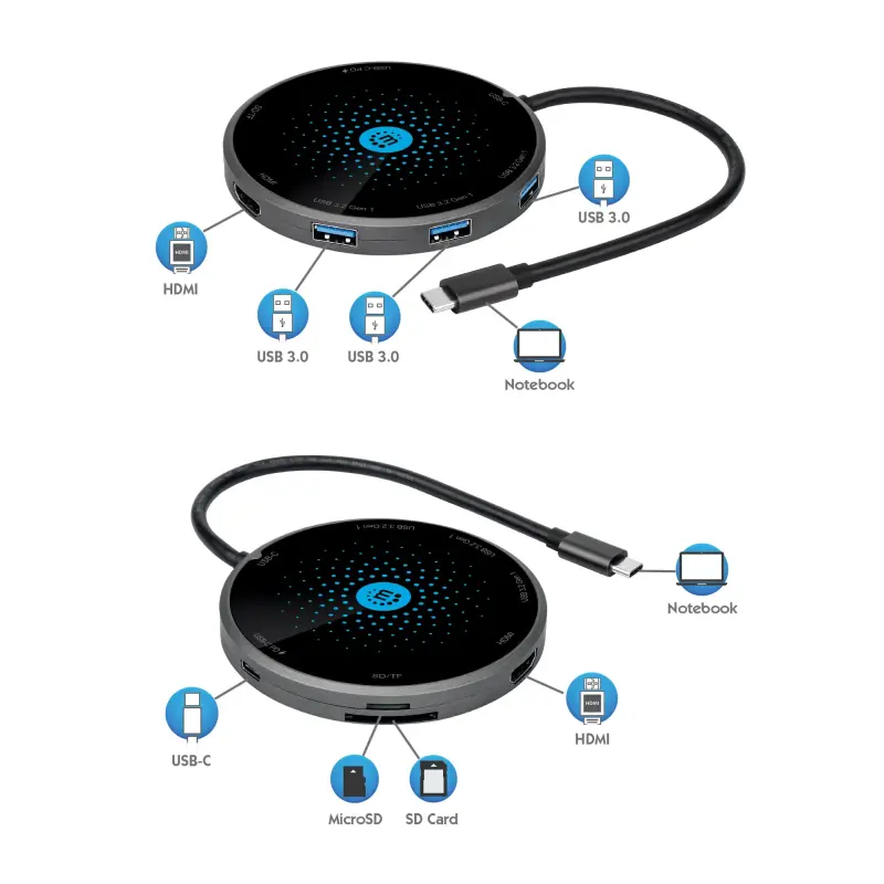Station d&rsquo;accueil USB-C 8 en 1 avec chargeur sans fil Manhattan – Type C