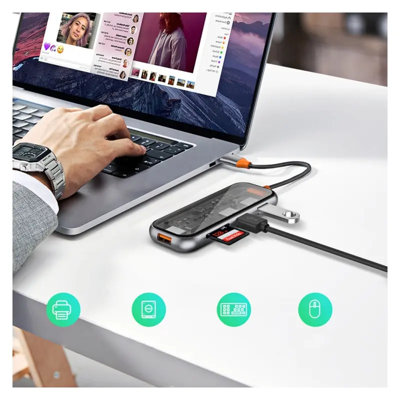 Station d&rsquo;accueil WIWU CB005 CYBER USB-C TRANSPARENT 5 EN 1 / GRIS