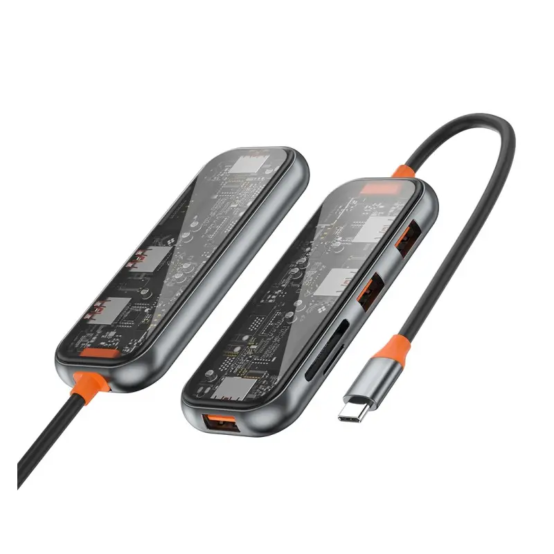 Station d&rsquo;accueil WIWU CB005 CYBER USB-C TRANSPARENT 5 EN 1 / GRIS