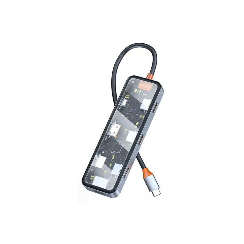 Station d&rsquo;accueil WIWU CYBER 8 EN 1 USB-C TRANSPARENT / GRIS
