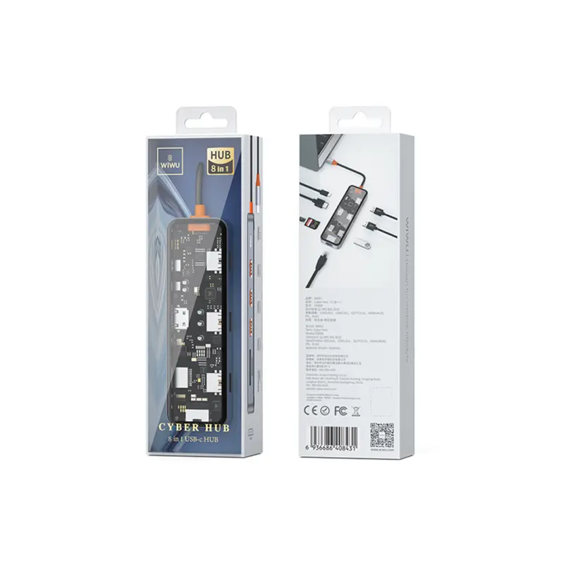 Station d&rsquo;accueil WIWU CYBER 8 EN 1 USB-C TRANSPARENT / GRIS