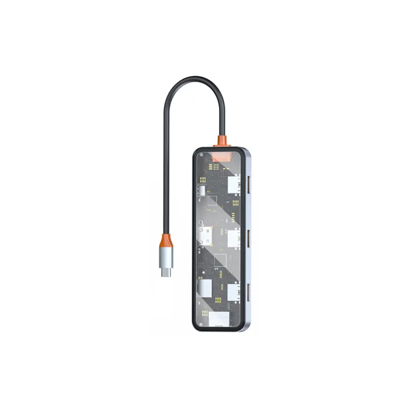 Station d&rsquo;accueil WIWU CYBER 8 EN 1 USB-C TRANSPARENT / GRIS