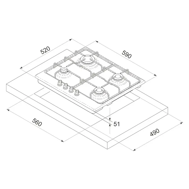 Table de Cuisson Encastrable Focus F 408B / 60 cm / Noir
