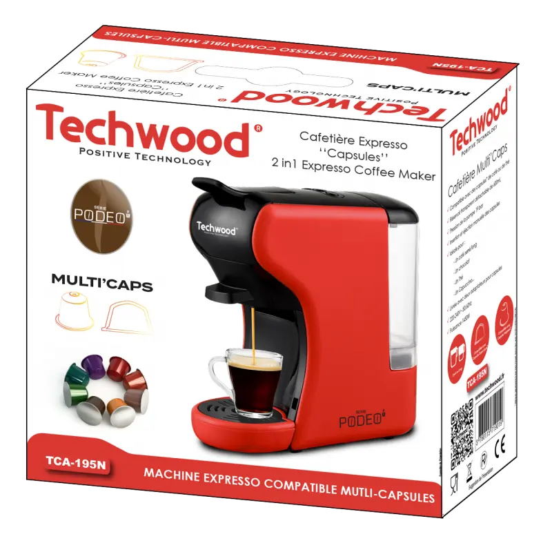 Cafetière Nespresso ‘‘Capsules’’ Techwood 195N / Rouge