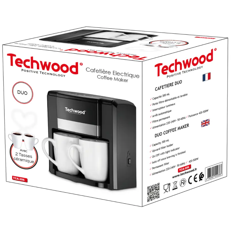 Cafetière 2 Tasses Duo TECHWOOD TCA-206 500 W / Noir