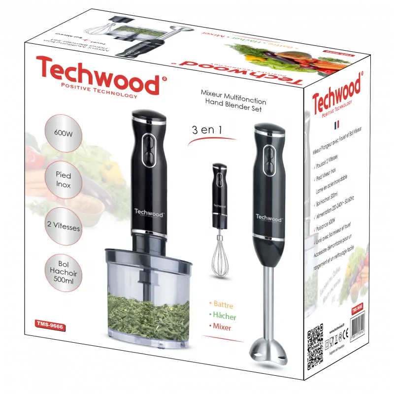 Mixeur Plongeant 3 en 1 Techwood TMS-9666 / Noir