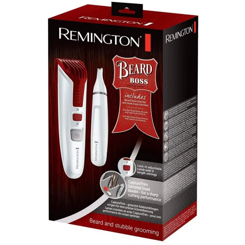 Tondeuse à cheveux et Barbe sans Fil Remington BEARD BOSS + Tondeuse Nez / Rouge & Blanc