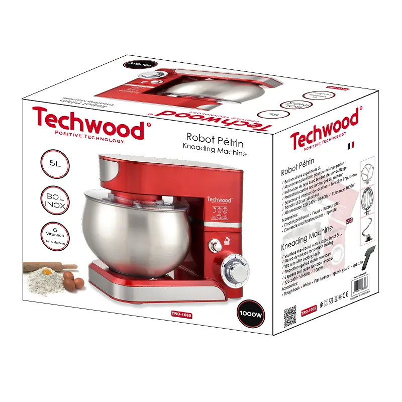 Robot Pétrin TECHWOOD TRO-1065 / 1000W / 5L / Rouge