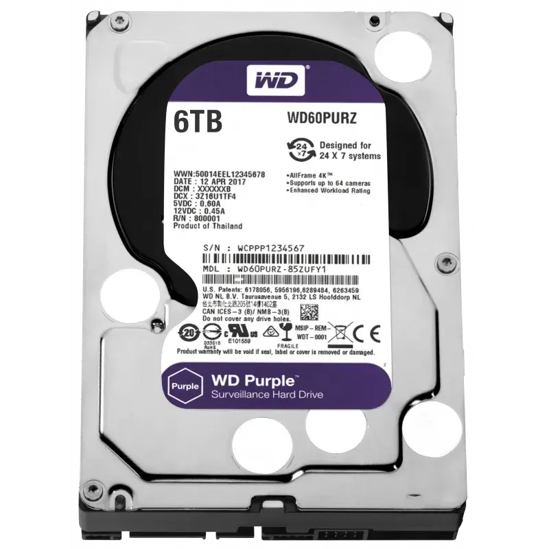 Disque Dur Interne 3.5&Prime; Pour Video Surveillance Western Digital Purple / 8 To