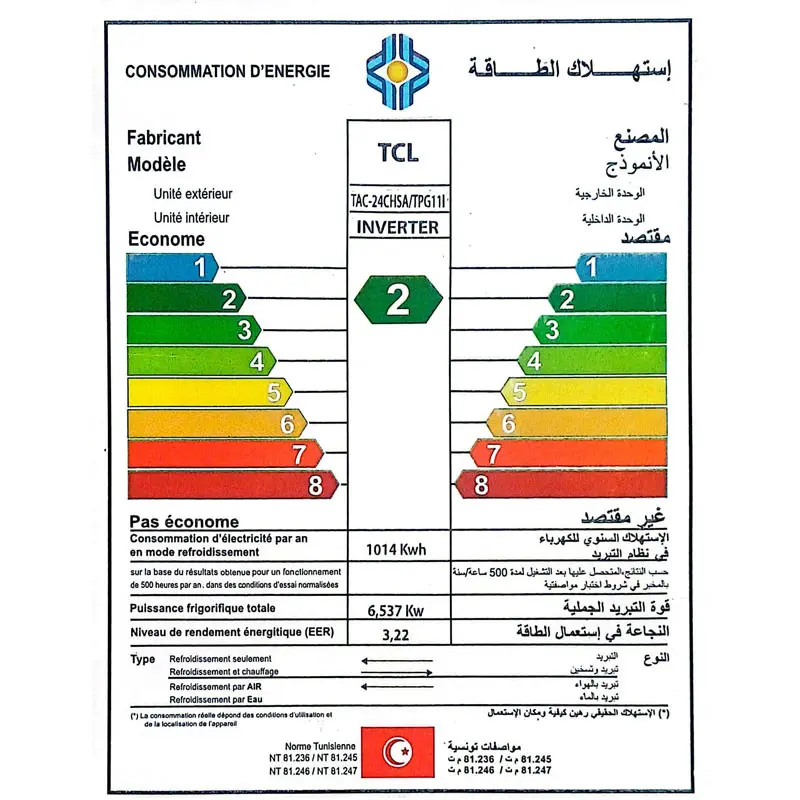 Climatiseur TCL 24000 BTU Chaud & Froid INVERTER