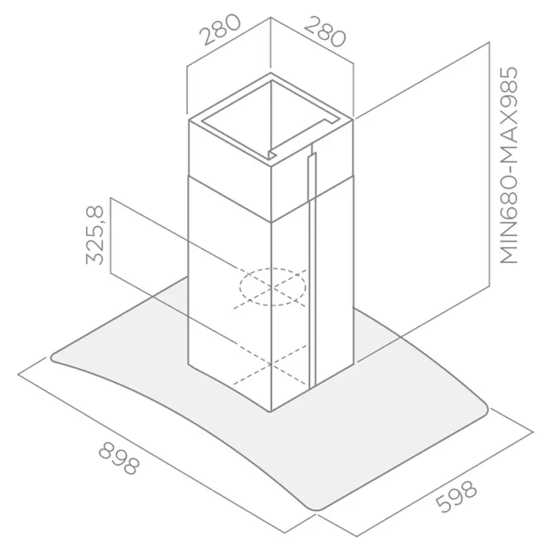 Hotte Centrale FOCUS F915X / 90CM / Inox et Vitre