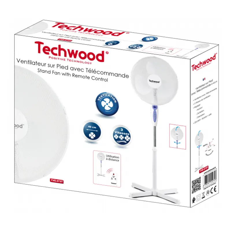 Ventilateur Sur Pied TECHWOOD TVE-473T – Blanc