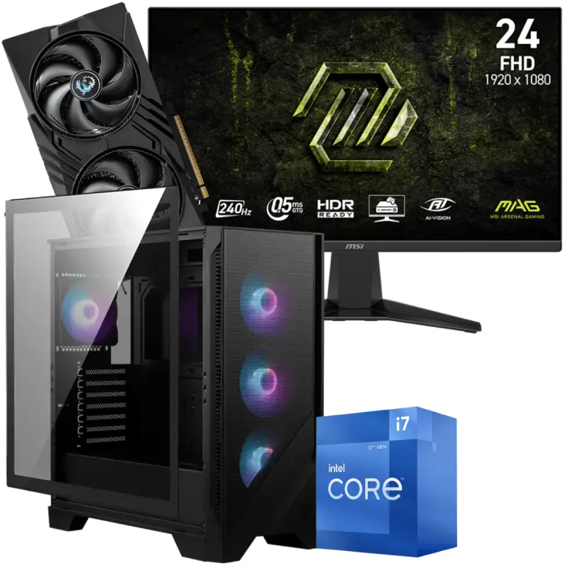 Setup Gamer Special Pc de Bureau Gaming / i7-12700F / RTX 5060 8G / 32 Go Avec Écran Gaming MSI MAG 245F X24 24&Prime; Full HD IPS / 240 Hz