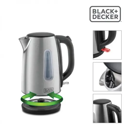 Bouilloire Black & Decker 1,7 L à résistance dissimulée en acier inoxydable – JC450-B5