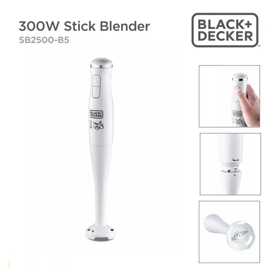 Mixeur Plongeant BLACK&DECKER SB2500-B / 300 Watts / Blanc