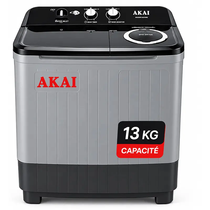 Machine à Laver Semi Automatique Akai AK-WM13TA 13Kg Silver